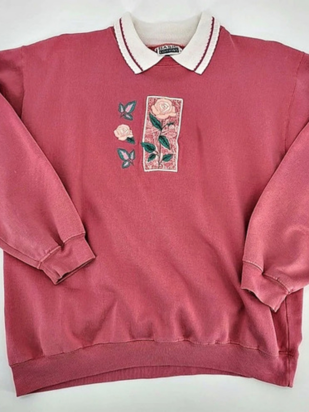 Basic Editions Embroidered Floral Sweatshirt in Pink